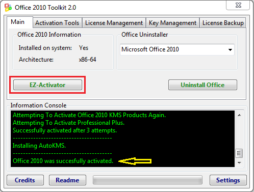 where is ez activator located in ms office word 2010